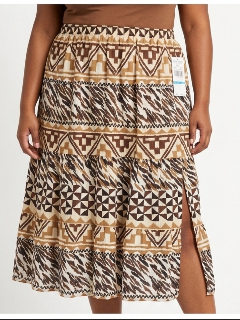 NWT Alfred Dunner Tribal Geometric Tiered Midi Skirt